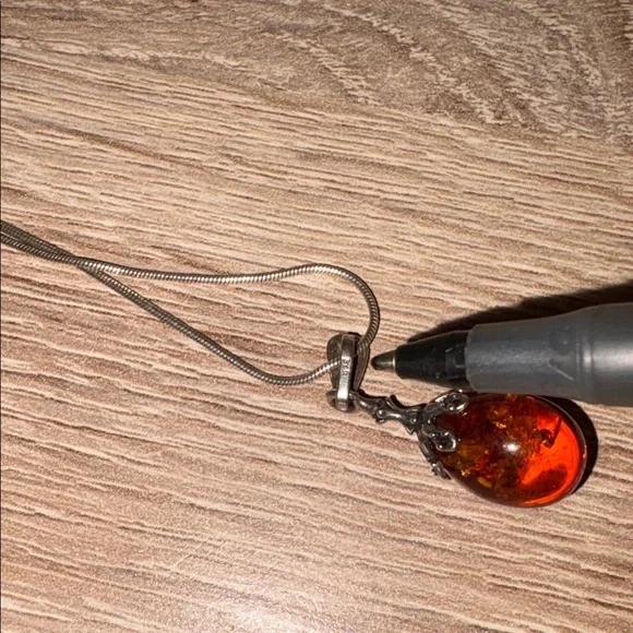 925 Baltic Amber pendant and chain vintage - Picture 4 of 6